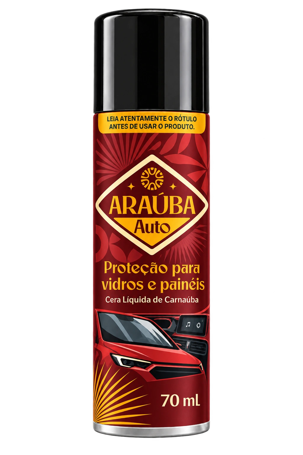 Araúba Auto 70 ml, latinha de spray com tampa preta.
